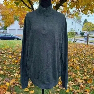 Eddie Bauer Cashmere Blend Quarter Zip Up Grey Sweater Pullover Size Large